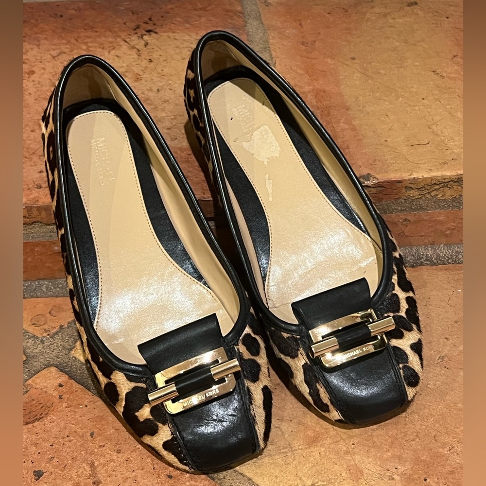 Michael Kors Animal Print Loafers with Gold Accents